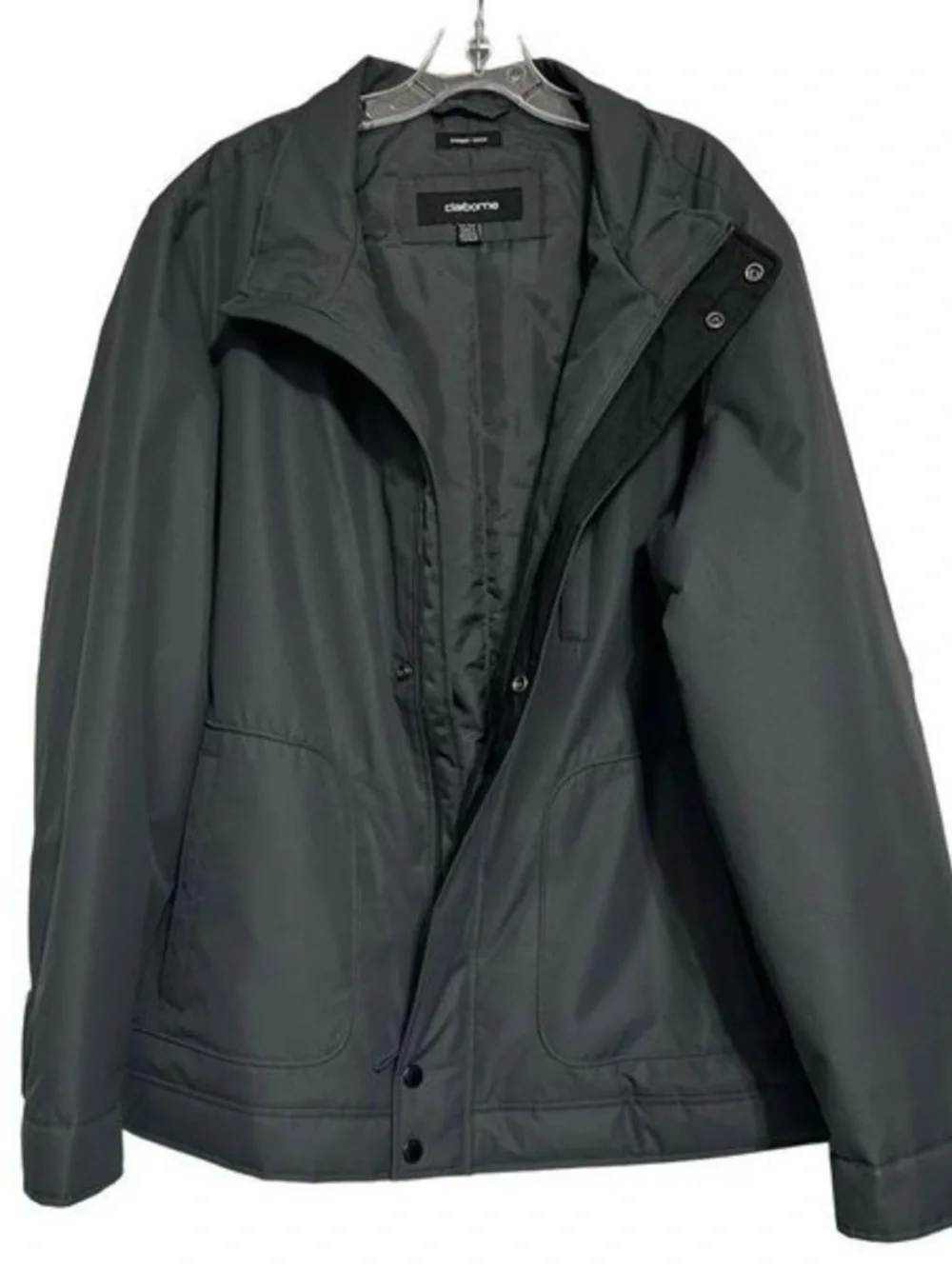Claiborne Dobby Tech Jacket Men's XXL Dark Gray Insulated Zip & Snap Outerwear